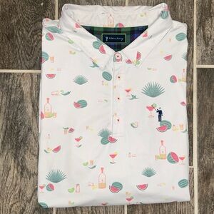 Williams Murray Polo Mens XXL White Party Print Golf Short Sleeve Stretch